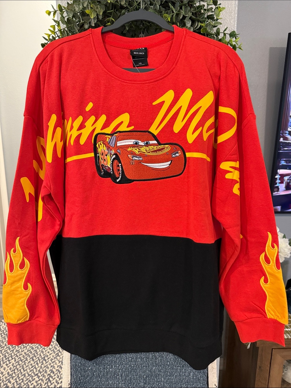 Disney Lightning McQueen Crewneck with Embroidered Yellow Flame Graphics - NWT